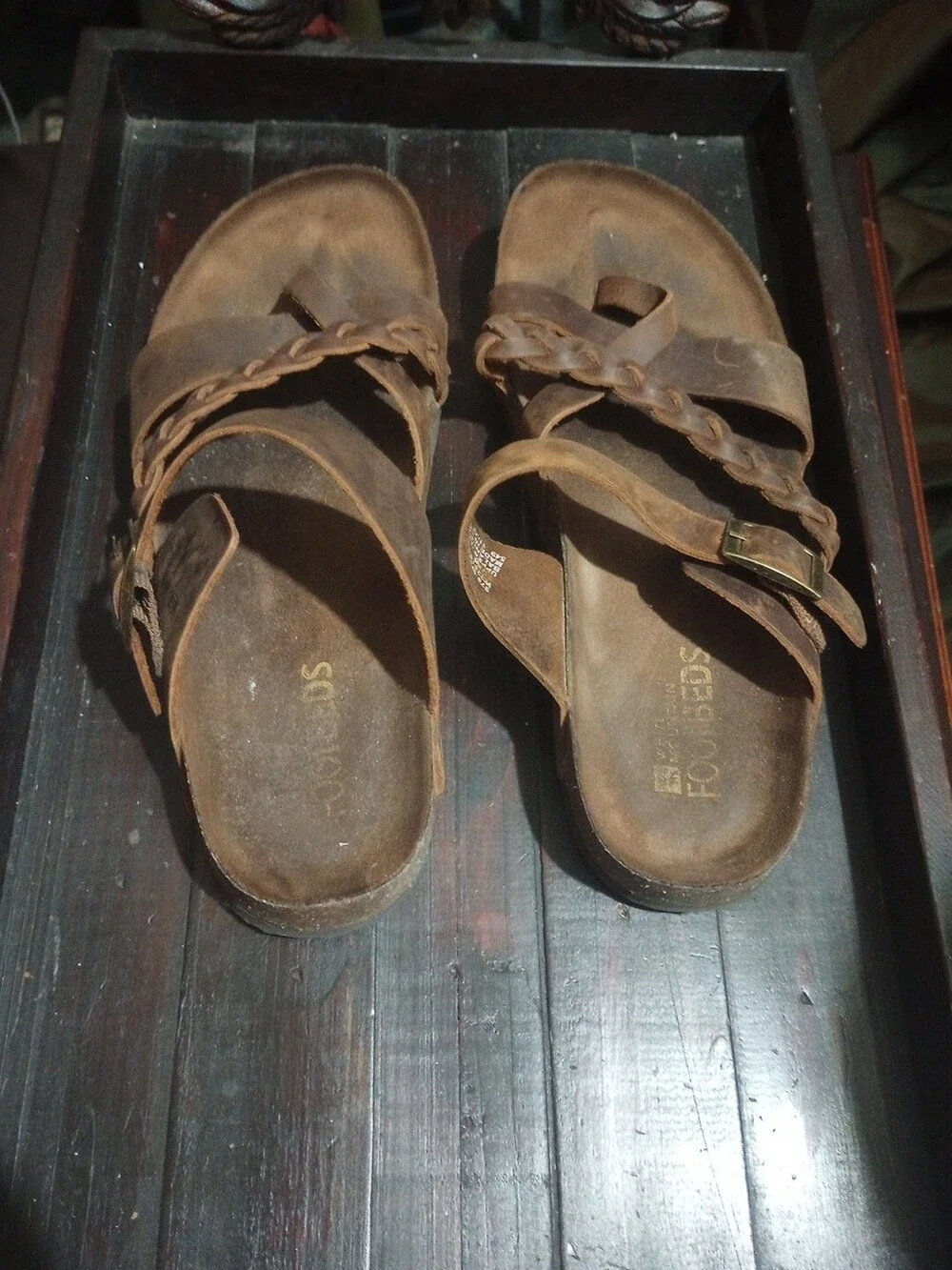 White Mountain Footbeds Women’s Hayleigh Sandals Slides Brown Leather SZ 9M